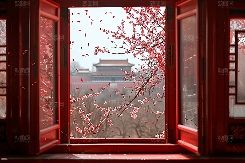 窗外的春色室外花草树木摄影图