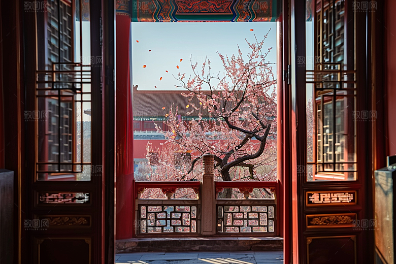 窗外的春色自然生机盎然摄影图