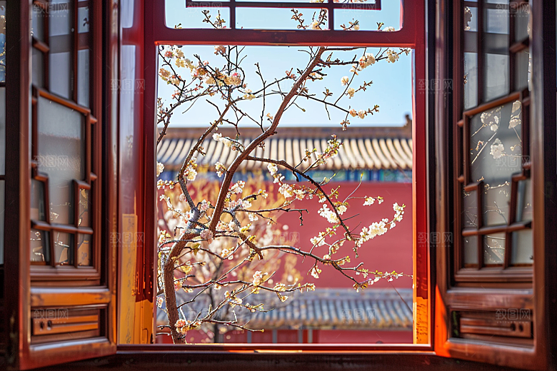 窗外的春色景色户外摄影图