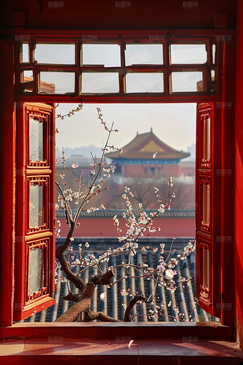窗外的春色景色自然摄影图