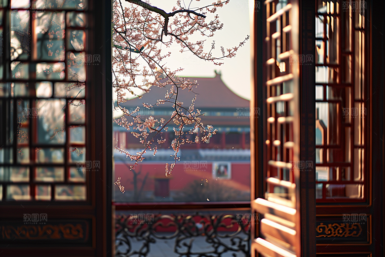 窗外的春色春天室外摄影图