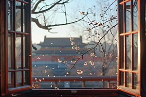 窗外的春色窗景景色摄影图