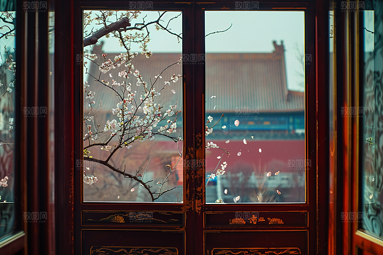 窗外的春色美景户外摄影图