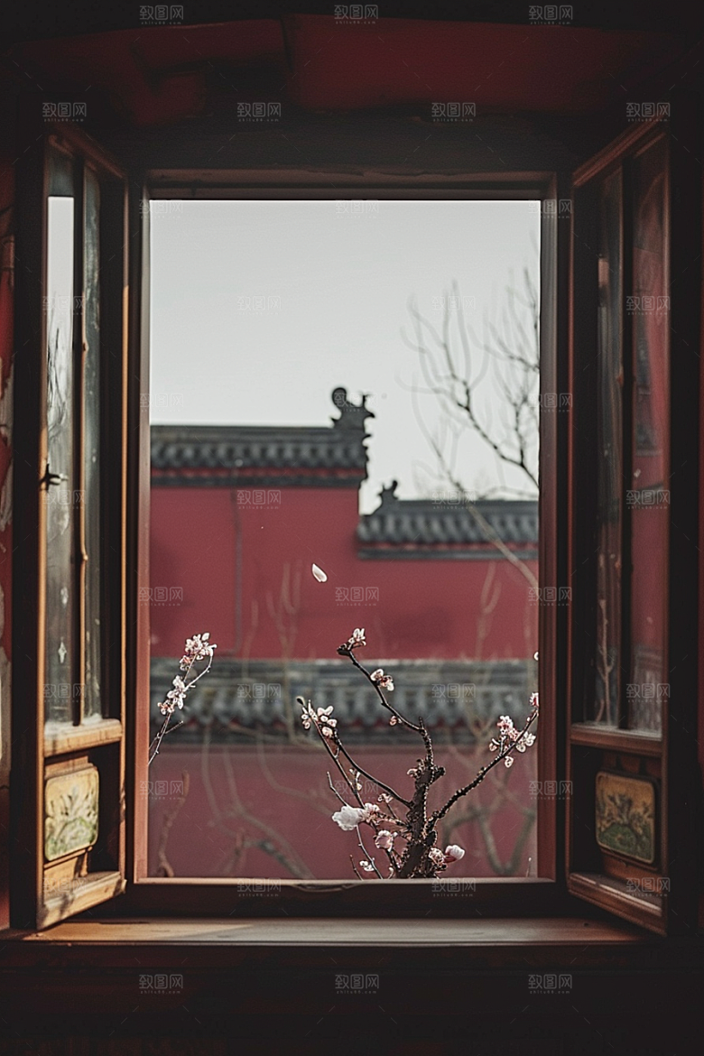 窗外的春色自然清新摄影图