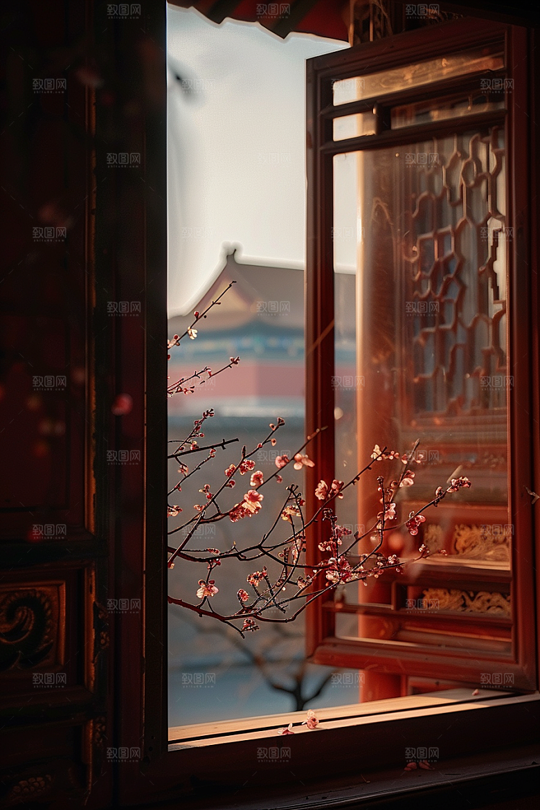 窗外的春色生机盎然春天摄影图