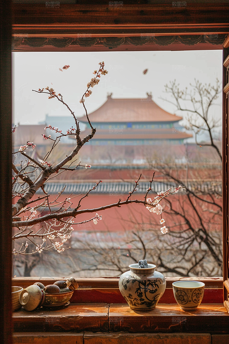 窗外的春色景色美景摄影图