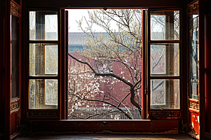 窗外的春色窗景高清摄影图