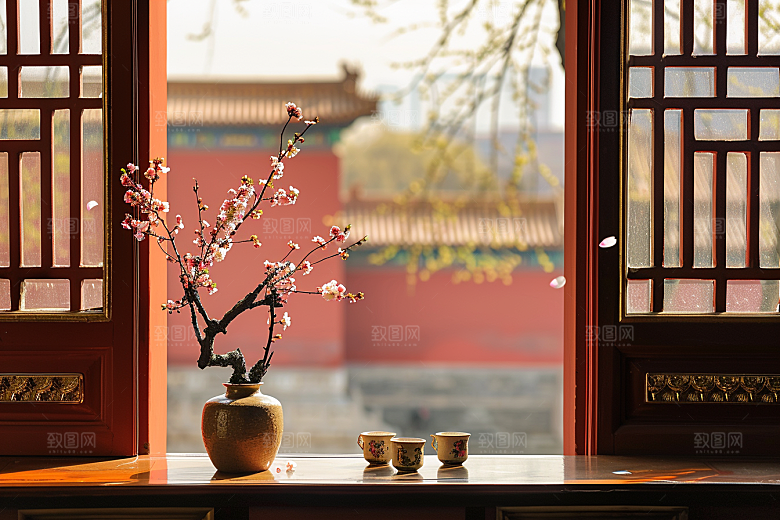 窗外的春色自然景色摄影图