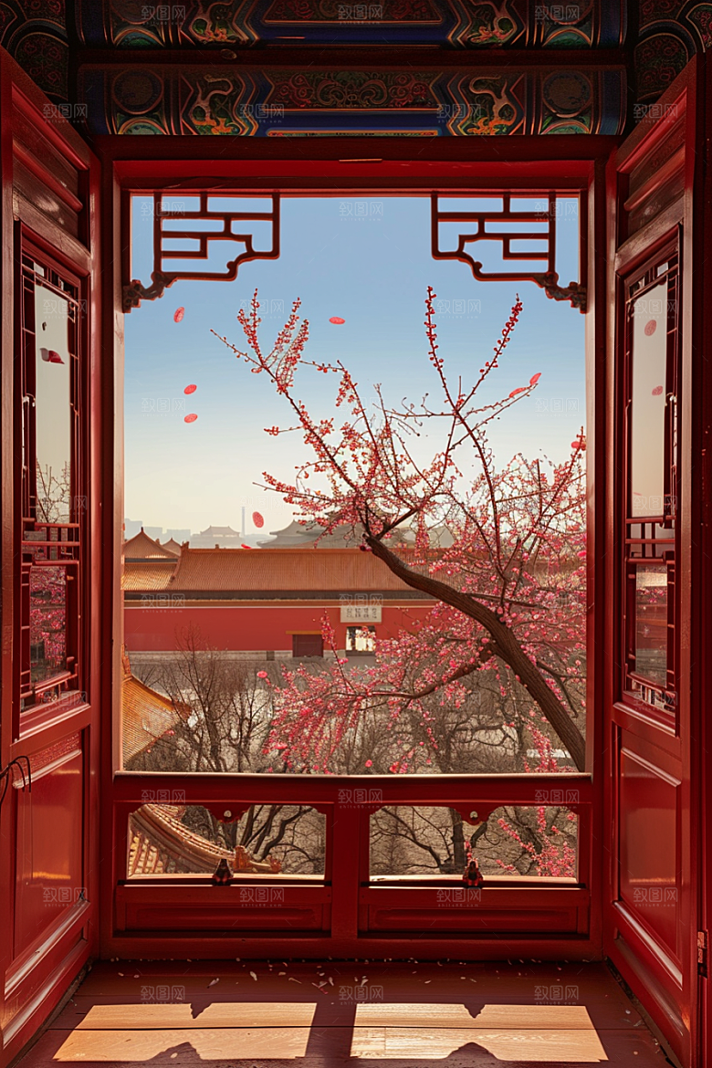 窗外的春色生机勃勃春天摄影图