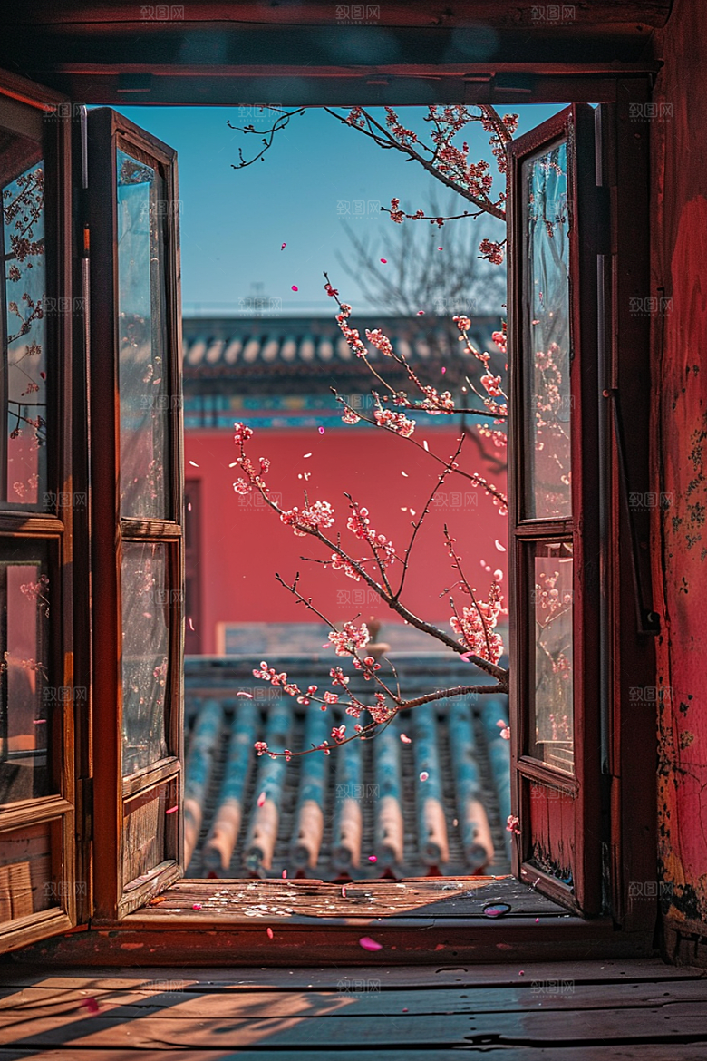 窗外的春色室外春天摄影图