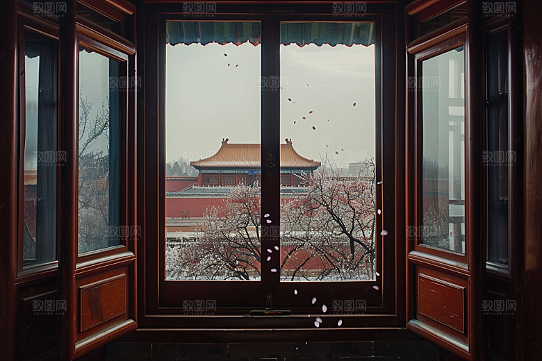 窗外的春色户外窗景摄影图