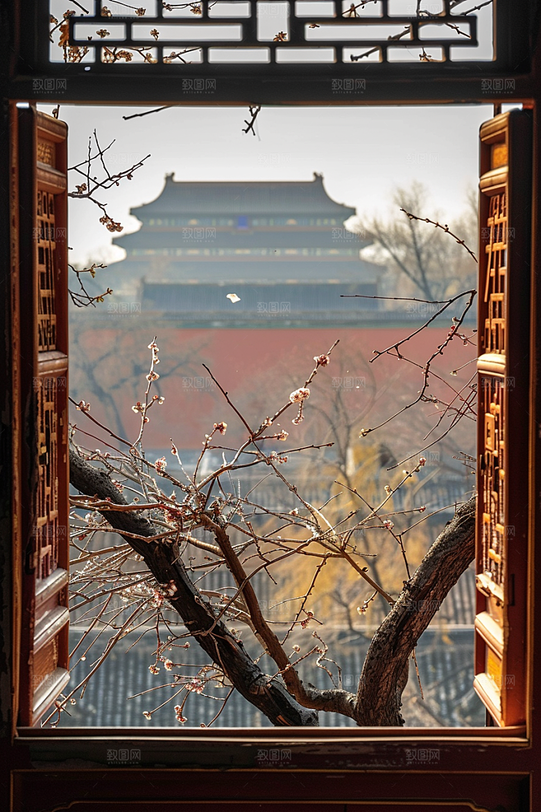 窗外的春色景色室外摄影图