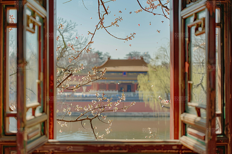 窗外的春色春天景色摄影图