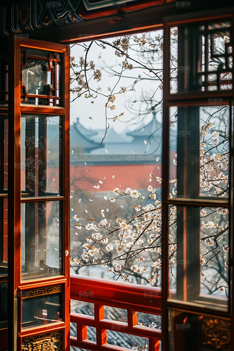 窗外的春色春天美景摄影图
