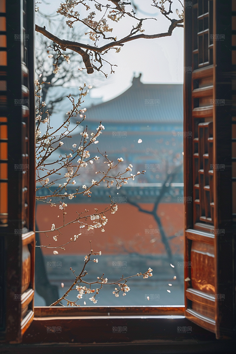 窗外的春色生机勃勃高清摄影图