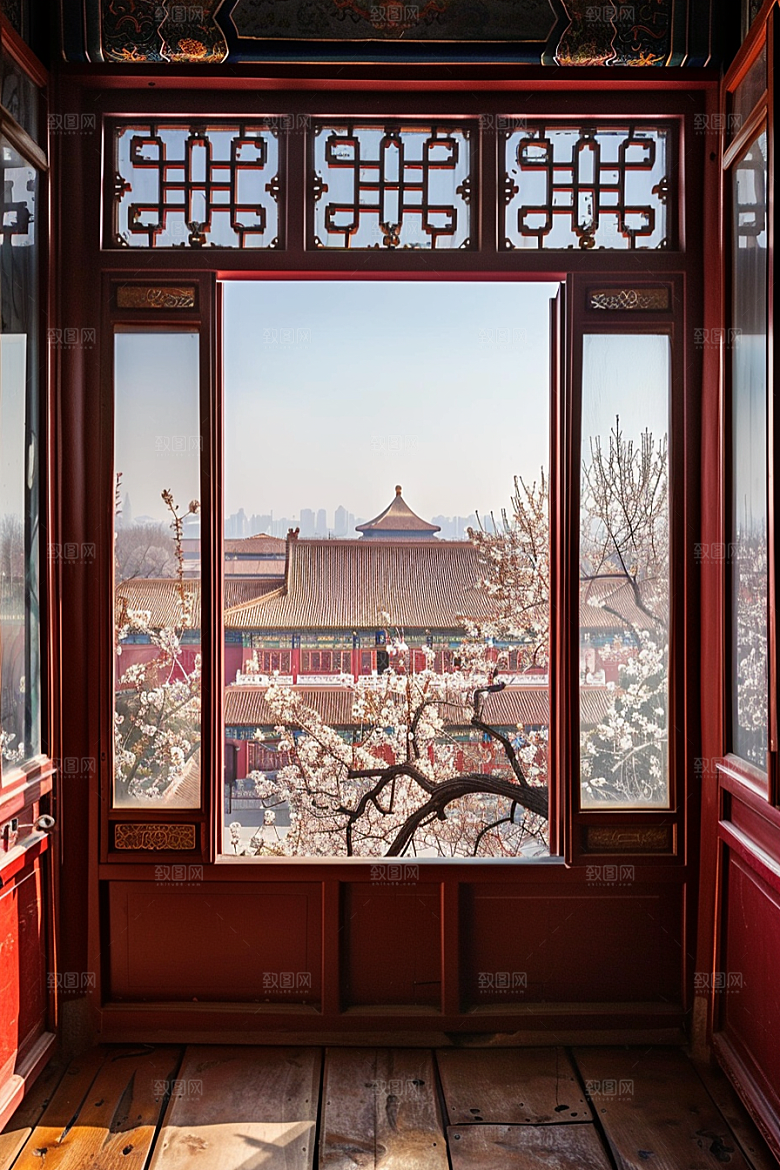窗外的春色窗景户外摄影图