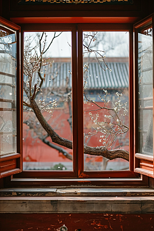 窗外的春色窗景室外摄影图