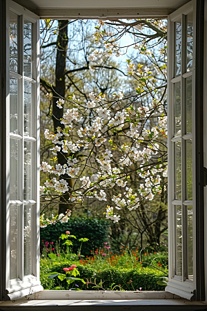窗外的春色高清景色摄影图