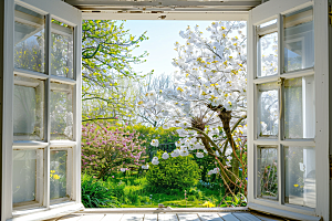 窗外的春色春天室外摄影图