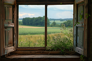 窗外的春色窗景自然摄影图