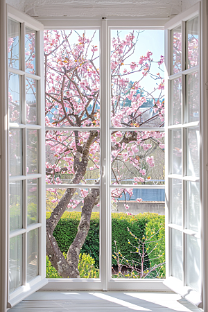 窗外的春色美景室外摄影图