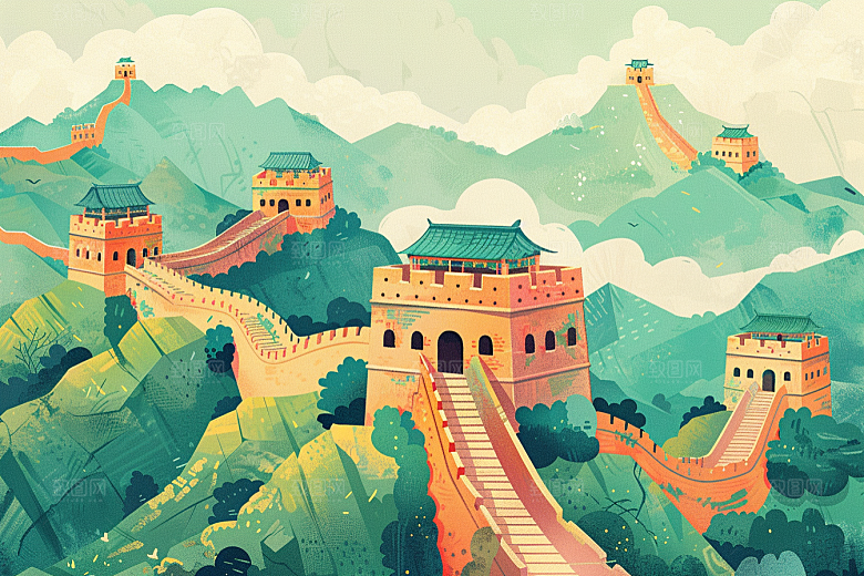 创意长城中式高清艺术插画