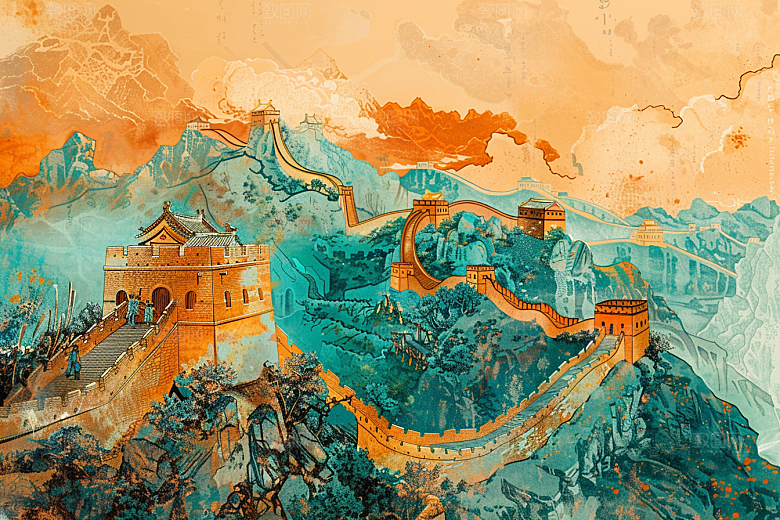 创意长城风景壮阔艺术插画
