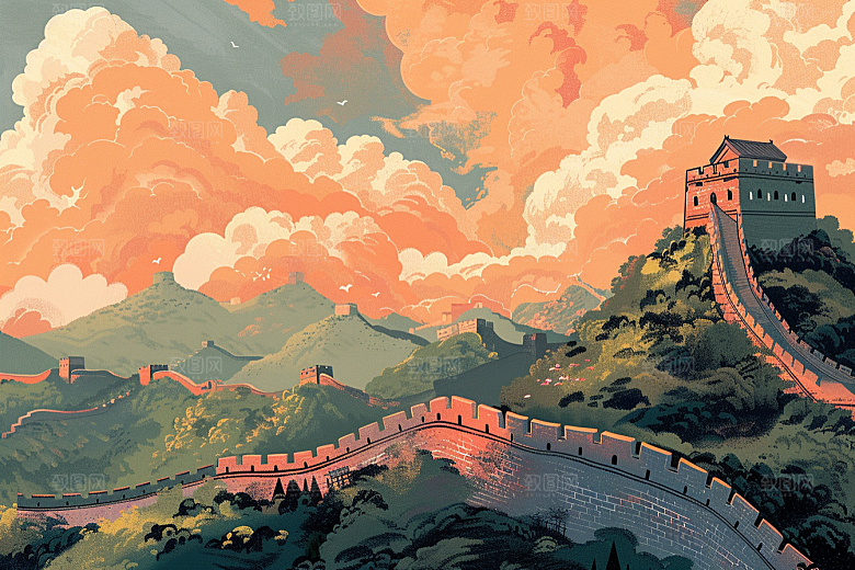 创意长城风光高清艺术插画