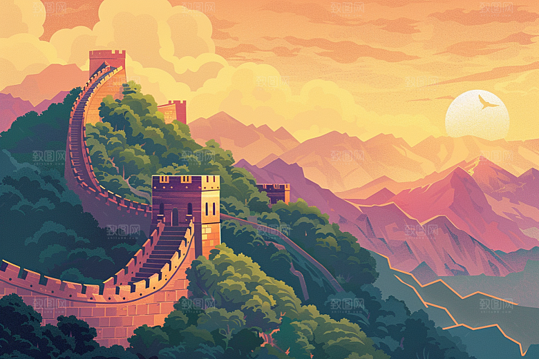 创意长城风光传统艺术插画