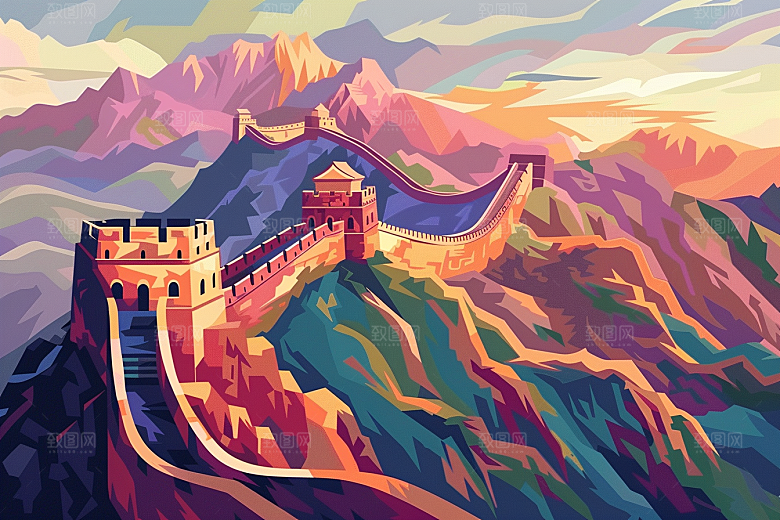 创意长城旅游风景艺术插画