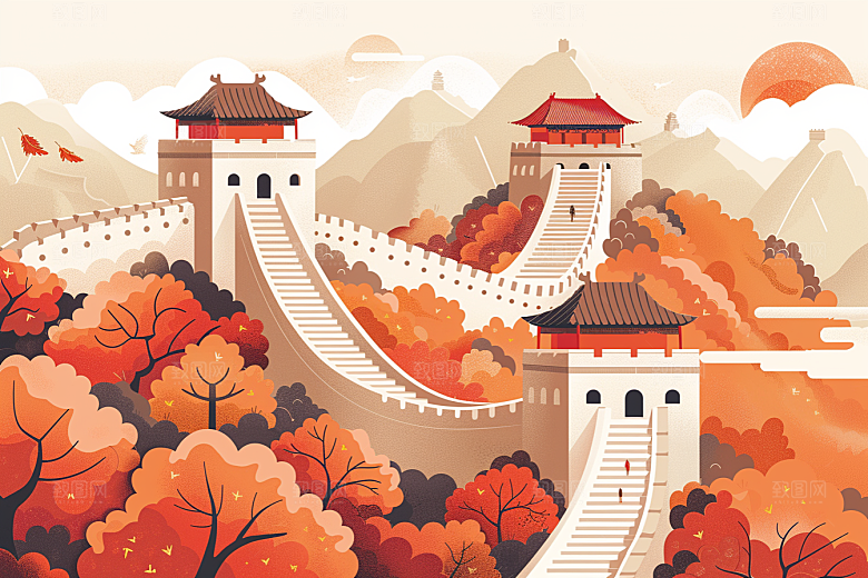 创意长城旅游版画艺术插画