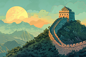 创意长城中式风景艺术插画