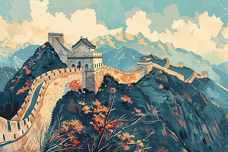 创意长城中国风旅游艺术插画
