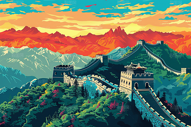 创意长城高清旅游艺术插画
