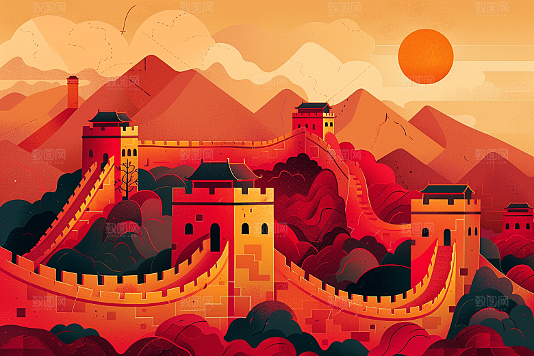 创意长城高清景点艺术插画