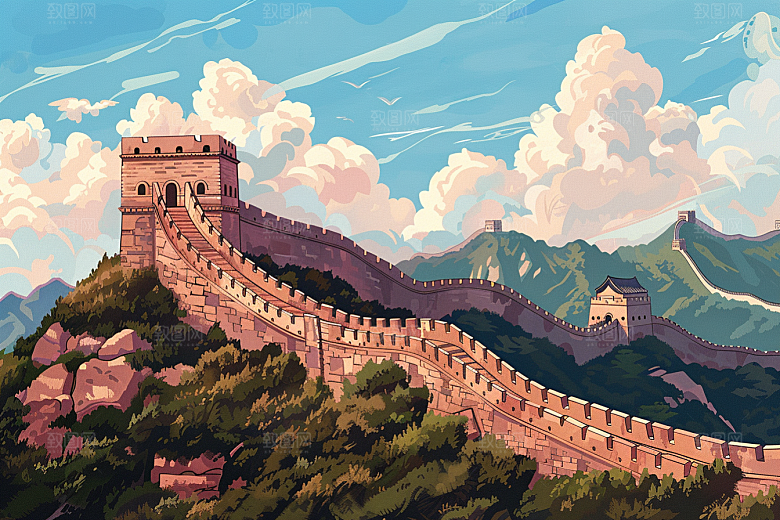 创意长城壮阔高清艺术插画