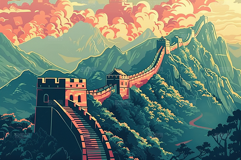 创意长城风景壮阔艺术插画