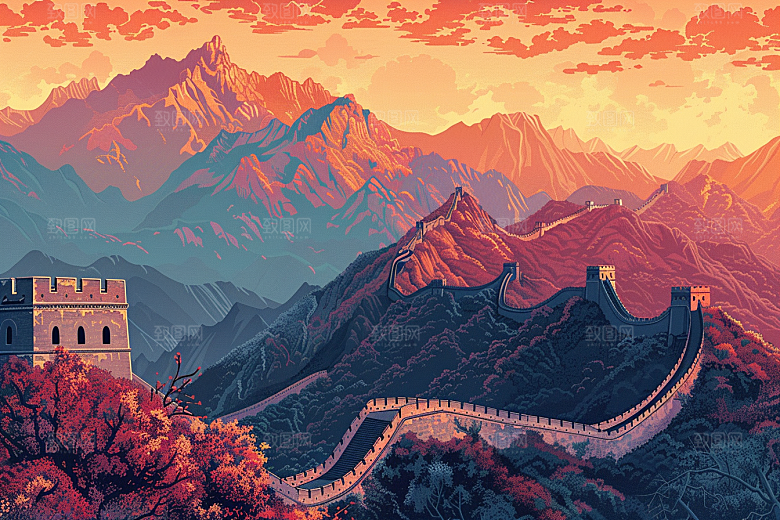 创意长城风光高清艺术插画