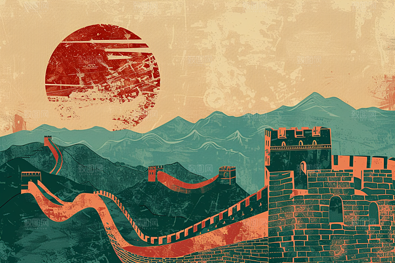 创意长城旅游景点艺术插画