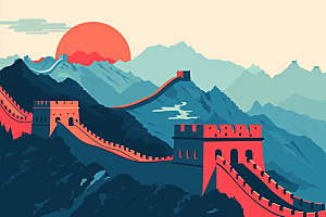 创意长城传统中国风艺术插画