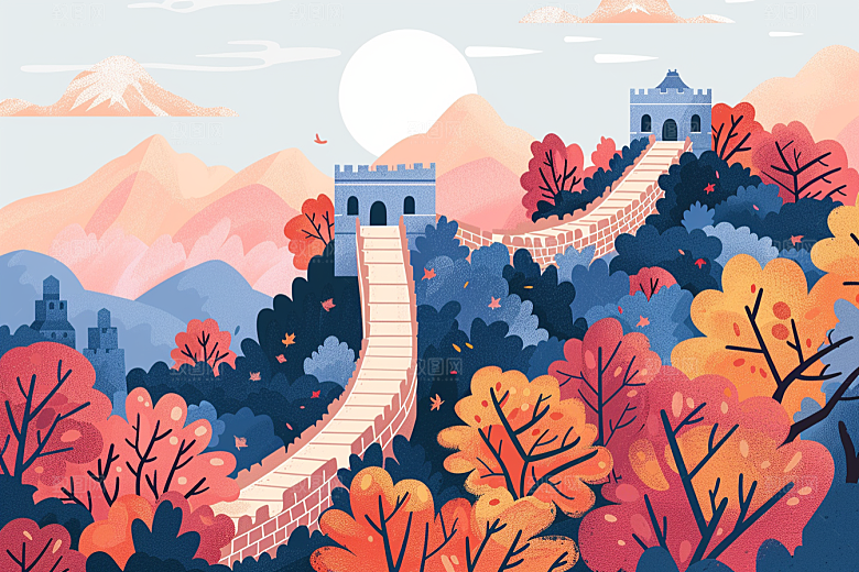 创意长城版画旅游艺术插画