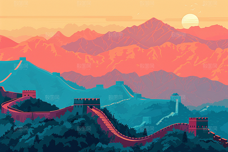 创意长城中国风风景艺术插画