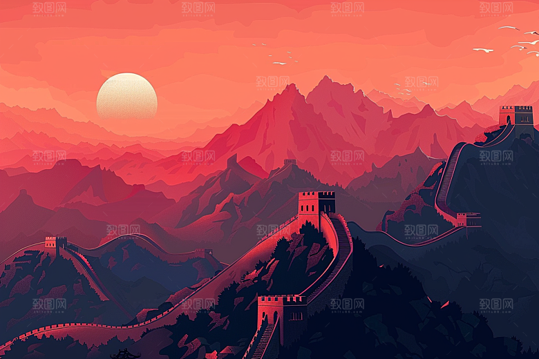 创意长城壮阔旅游艺术插画