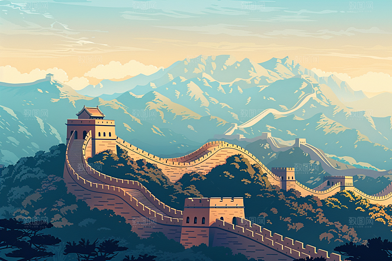 创意长城风光壮阔艺术插画