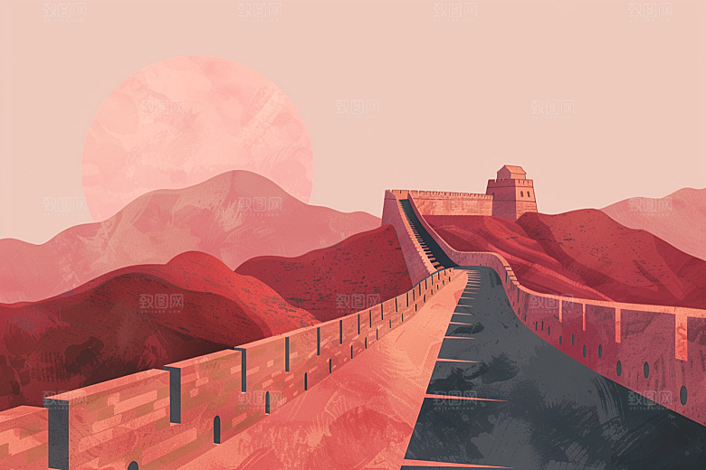 创意长城旅游中国风艺术插画