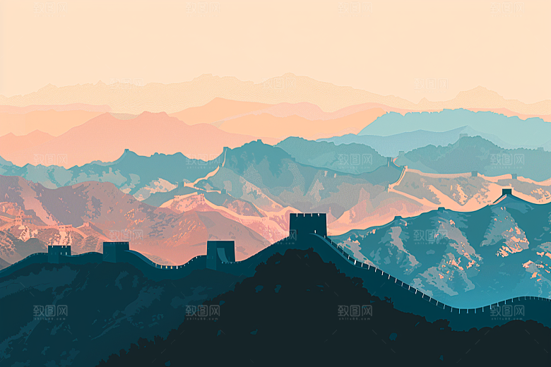 创意长城涂鸦风中式艺术插画
