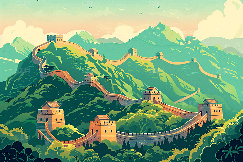 创意长城传统中国风艺术插画