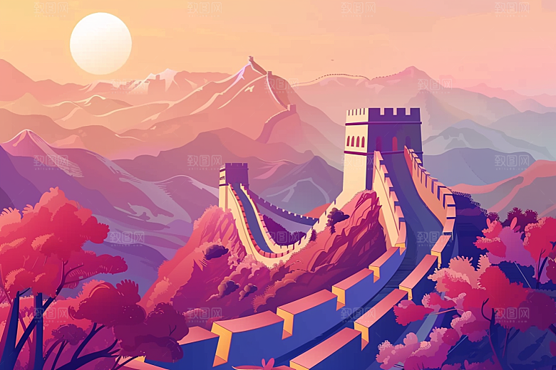 创意长城传统中国风艺术插画