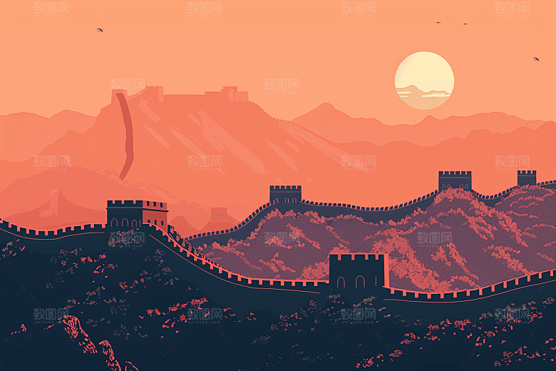 创意长城中式壮阔艺术插画