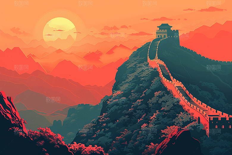 创意长城旅游传统艺术插画